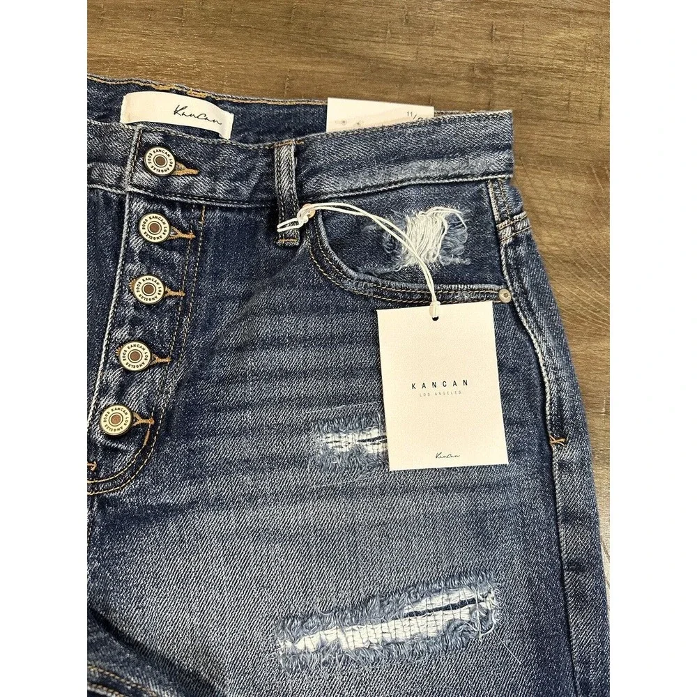 NWT KANCAN Ivy High Rise Button Fly Mom Jean Shorts Distressed Frayed Size 11/29